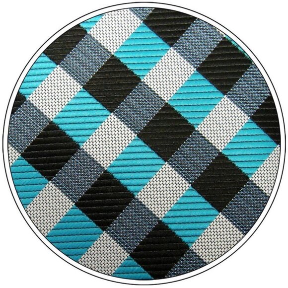 Aqua Blue Silver Gray Black Stripe Check Plaid Design 100% SILK TIE Jacquard Wov - Picture 6 of 7